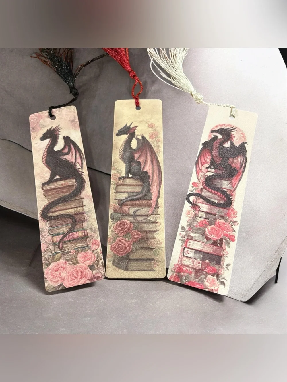 Dragon & Roses soft leather Bookmark Trio